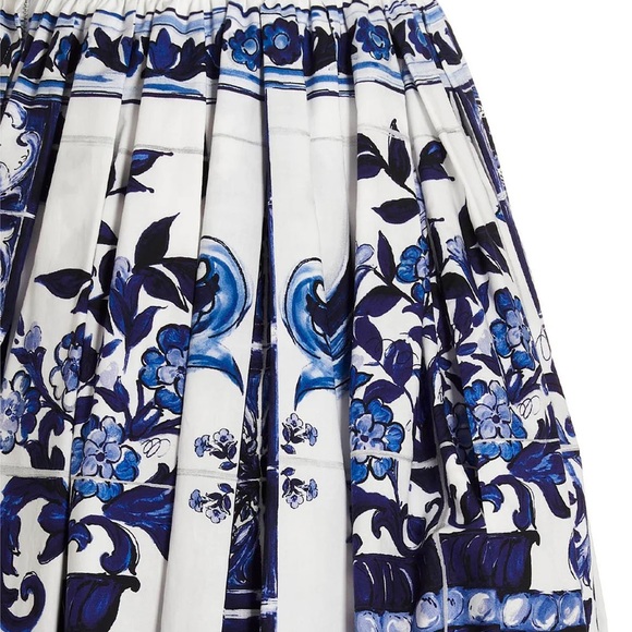Dolce Gabbana Skirt + Crop Top Set Majolica Print & Pleated Poplin Midi Skirt - Picture 11 of 15